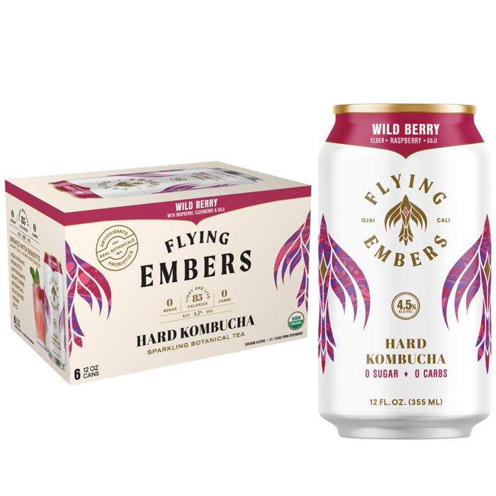 Flying Embers Wild Berry Hard Kombucha -6x 12oz Cans - Newport Wine & Spirits