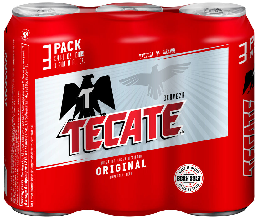 Tecate Beer, 3 Pack, 24 Fl Oz Cans