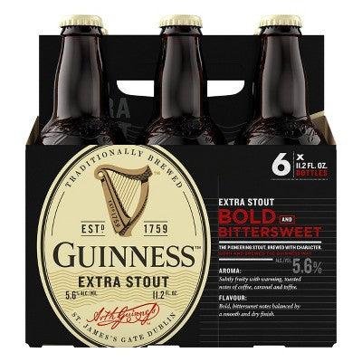 Guinness Extra Stout 6 Pack 11.2oz Bottles