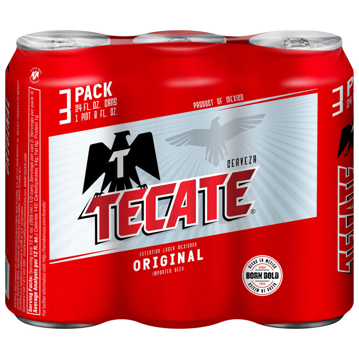 Tecate Beer, 3 Pack, 24 Fl Oz Cans